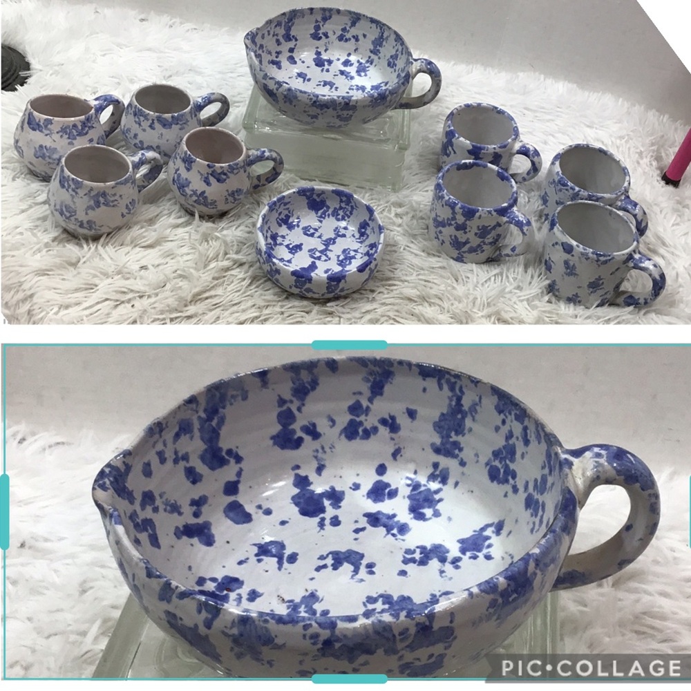 Bybee Pottery Sponge ware mixing bowl with spout